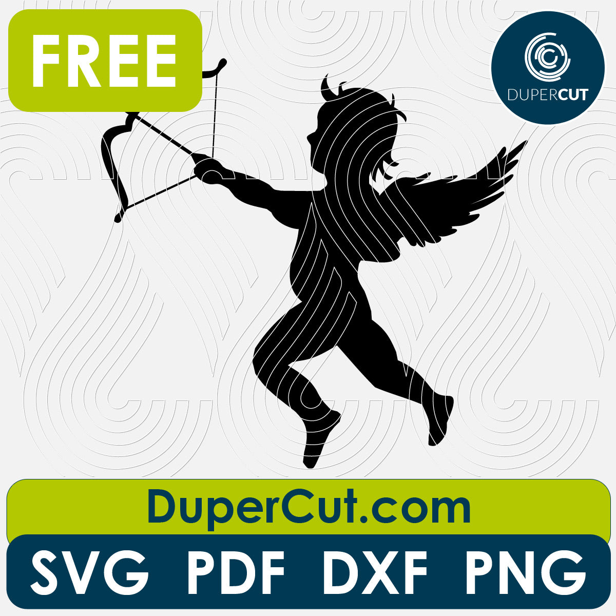 Cupid silhouette, FREE cutting template SVG PNG DXF files for Glowforge, Cricut, Silhouette, CNC laser router by DuperCut.com