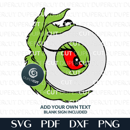 Do not disturb funny Grinch door hanger - layered template. SVG DXF vector files for laser cutting Glowforge, Cricut, CNC plasma machines, scroll saw pattern by DuperCut