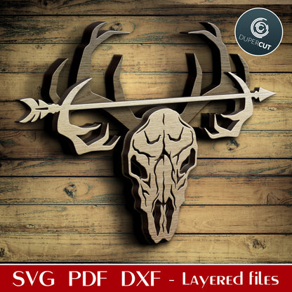 Deer Skull with antlers - layered cutting files SVG PDF DXF template for Glowforge, Cricut, Silhouette Cameo, CNC plasma machines