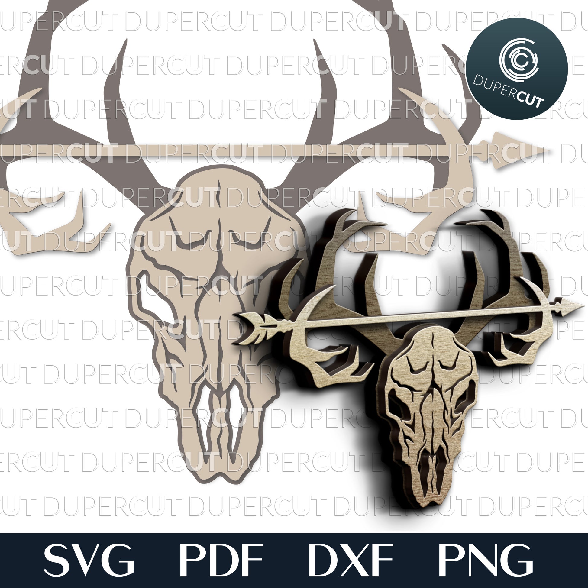 Deer Skull layered cutting files SVG PDF DXF template for Glowforge, Cricut, Silhouette Cameo, CNC plasma machines