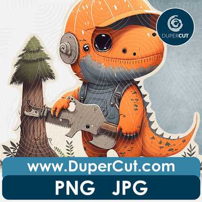 Baby dinosaur cutting a tree with transparent background - PNG file sublimation pattern by www.dupercut.com
