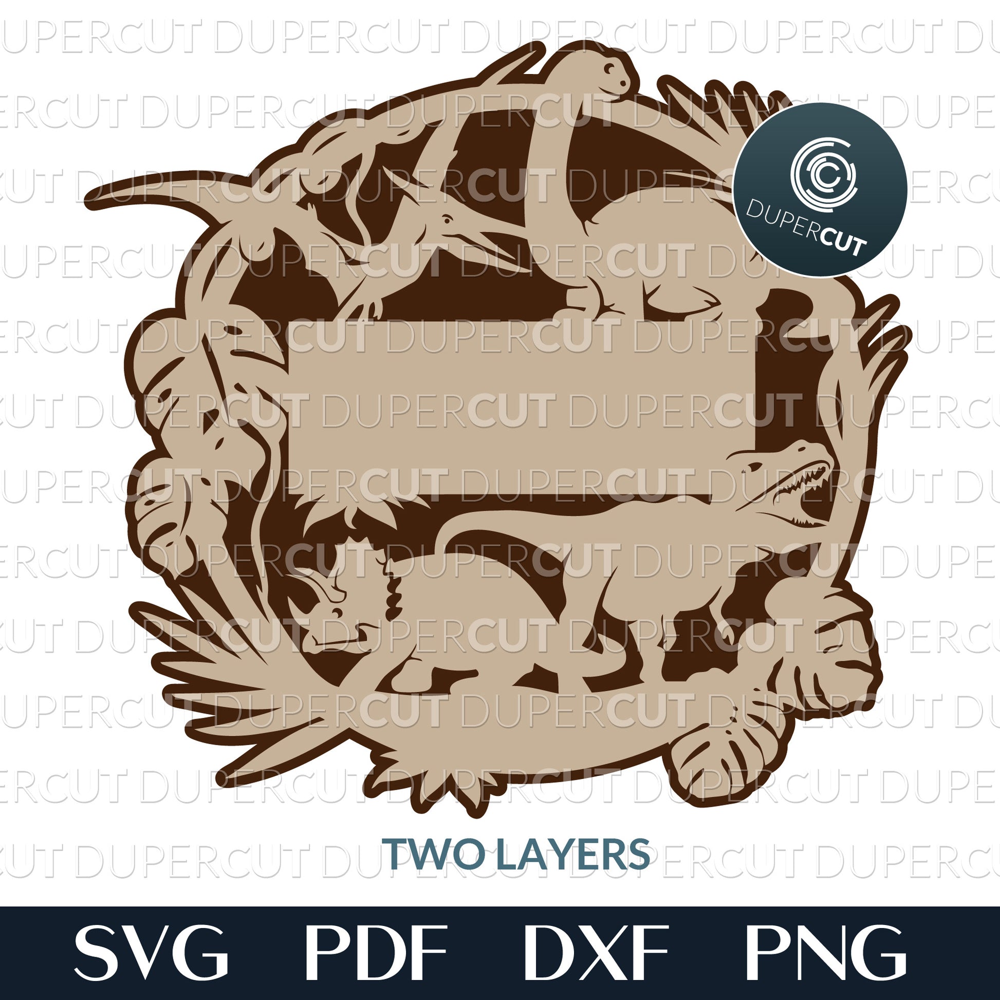 Layered cutting files - Dinosaurs custom name childrens room door sign - SVG PDF DXF files for laser cutting Glowforge, CNC plasma machines