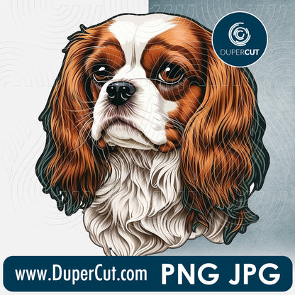 Cavalier king charles spaniel dog breed - JPG PNG file transparent background, high res pattern for sublimation, print on demand by www.dupercut.com