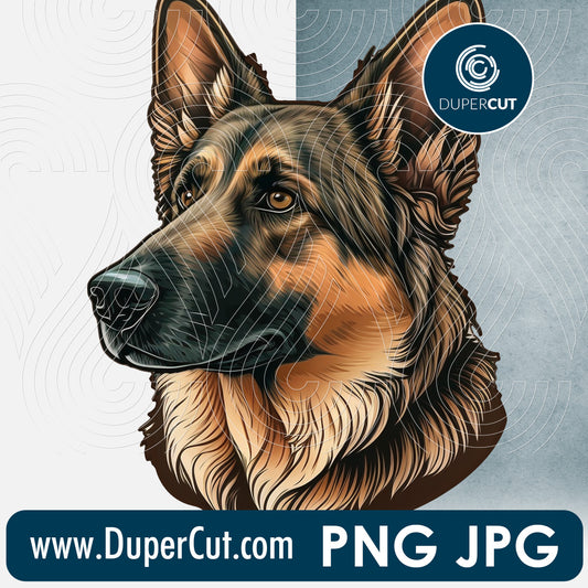 German Shepherd dog breed high resolution template - JPG PNG sublimation files transparent background by www.DuperCut.com