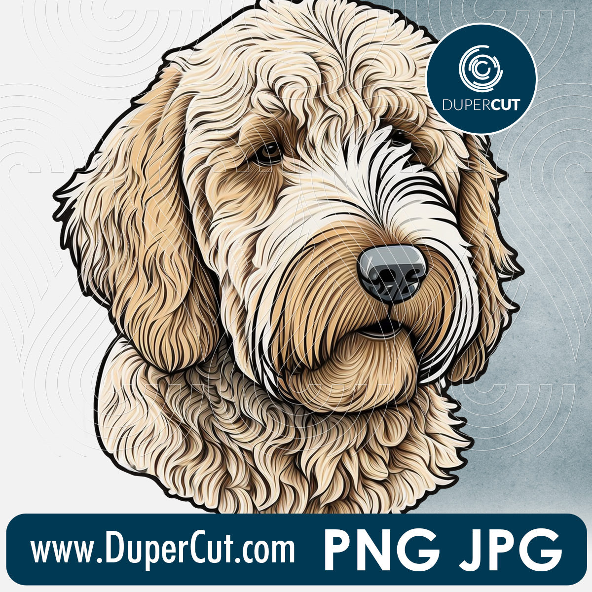 Golden Doodle dog breed high resolution template - JPG PNG sublimation files transparent background by www.DuperCut.com