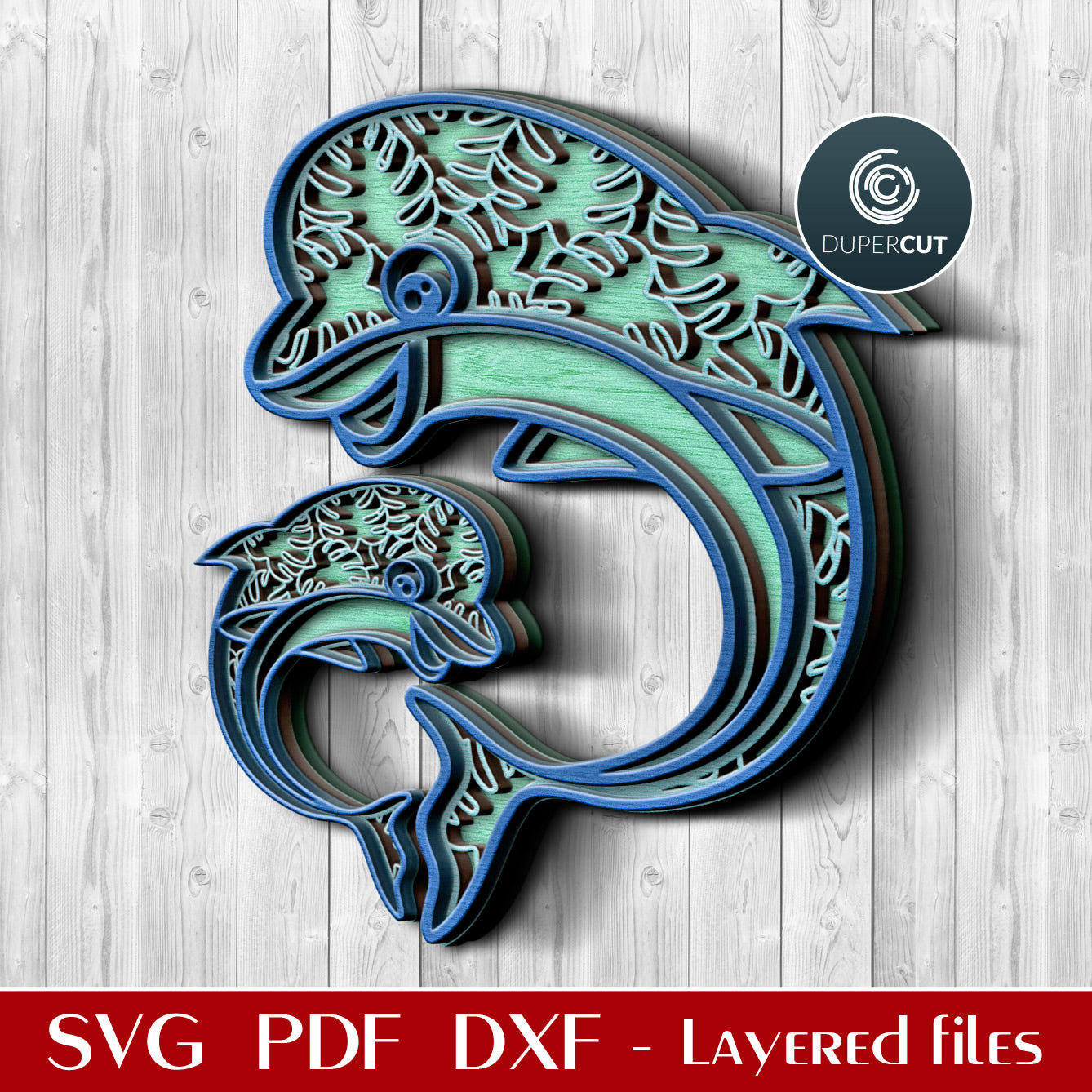 Dolphin family - cutting template - SVG PDF DXF layered files for Glowforge, Cricut, Silhouette Cameo, CNC laser machines by DuperCut