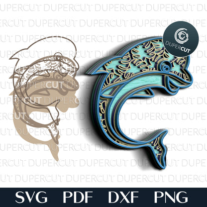 Cute dolphin - ocean animals cutting template - SVG PDF DXF layered files for Glowforge, Cricut, Silhouette Cameo, CNC laser machines by DuperCut