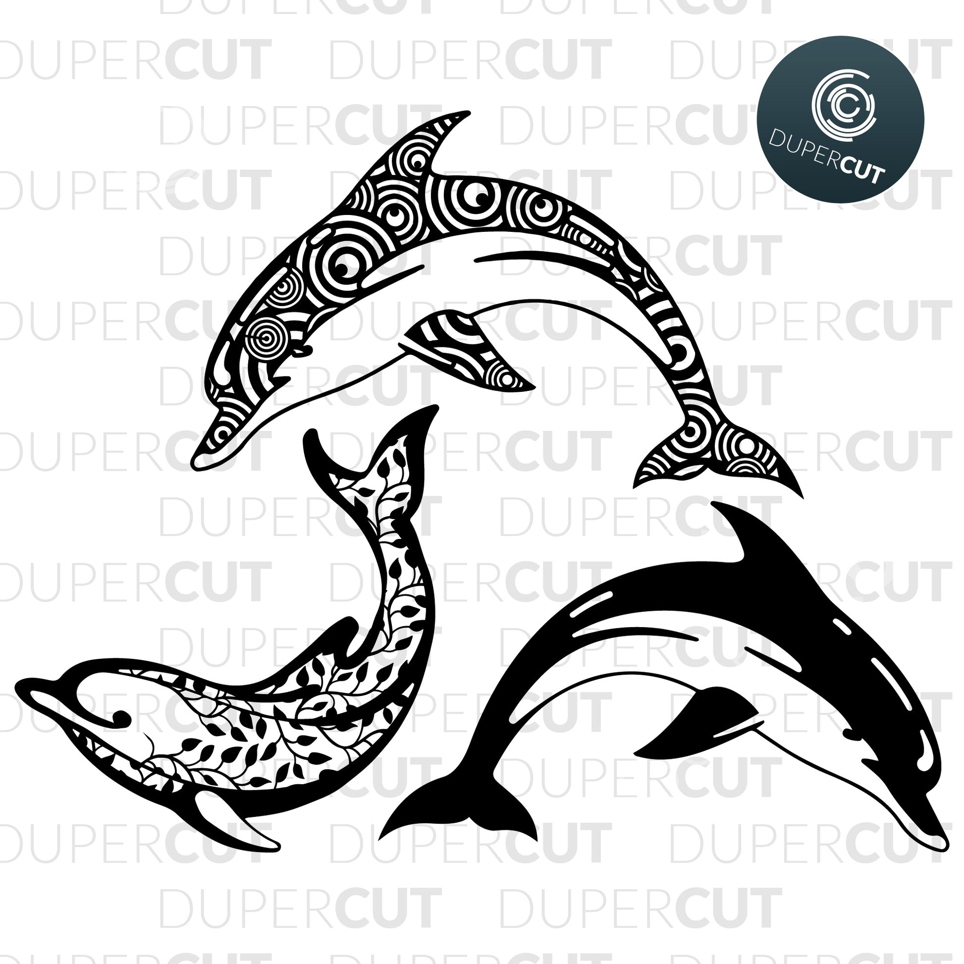 Paper cutting template - swimming dolphins bundle of 3