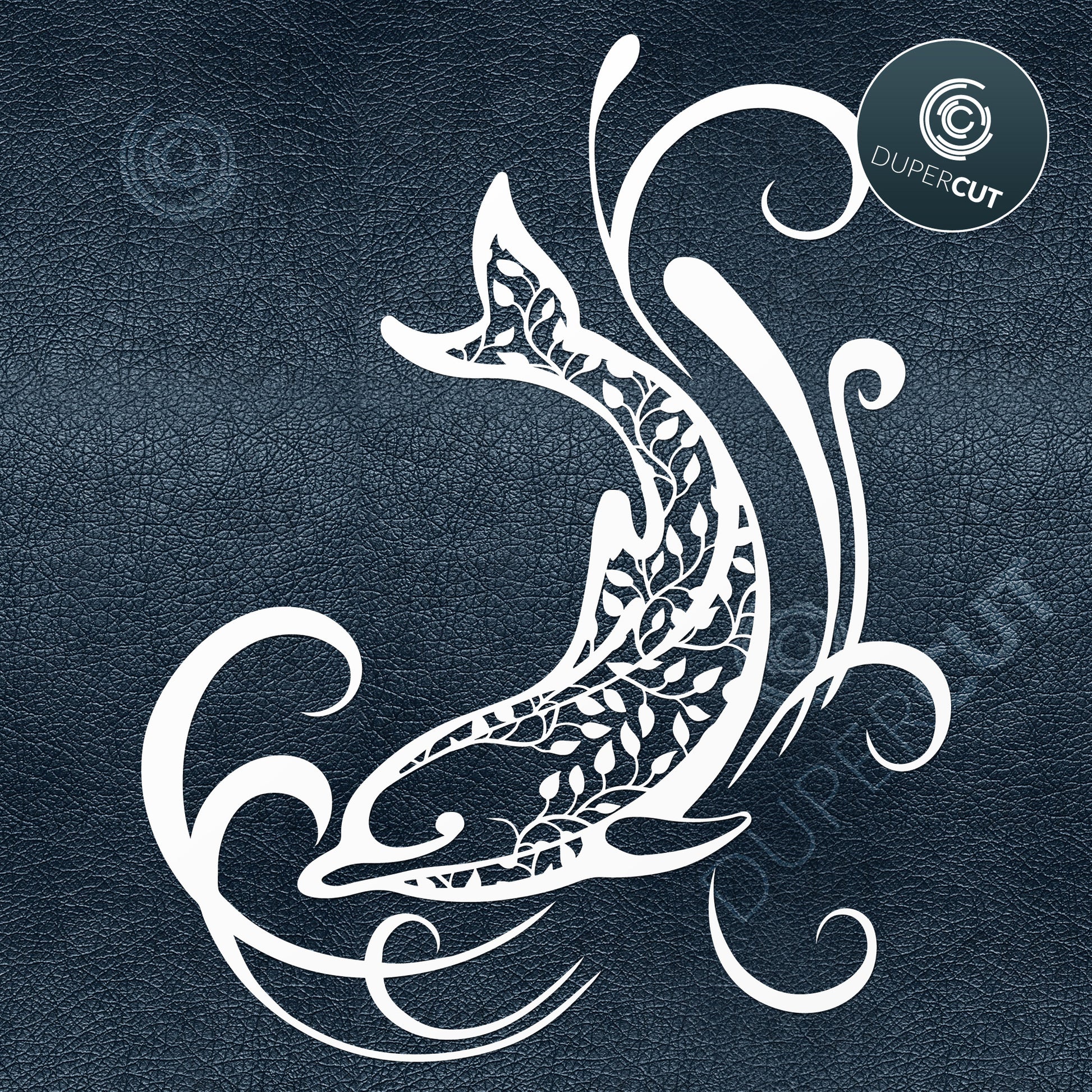 Paper cutting template - swimming decorative dolphins