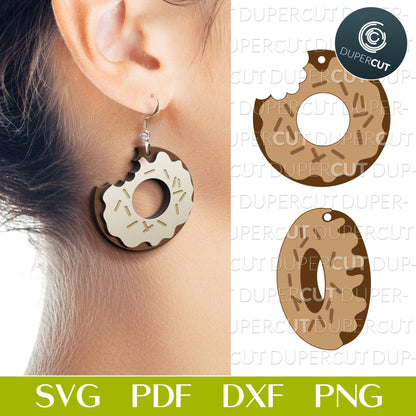 Donut earrings - SVG DXF laser cutting files template pattern for Glowforge, Cricut, Silhouette, CNC plasma machines by www.DuperCut.com