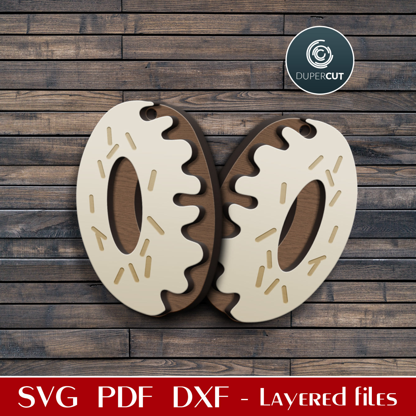 Donut earrings - SVG DXF laser cutting files template pattern for Glowforge, Cricut, Silhouette, CNC plasma machines by www.DuperCut.com