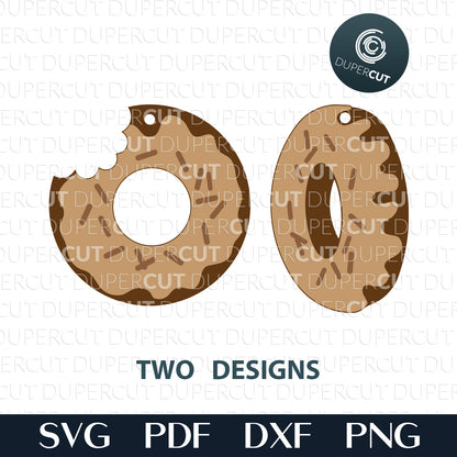 Donut earrings two designs bundle - SVG DXF laser cutting files template pattern for Glowforge, Cricut, Silhouette, CNC plasma machines by www.DuperCut.com
