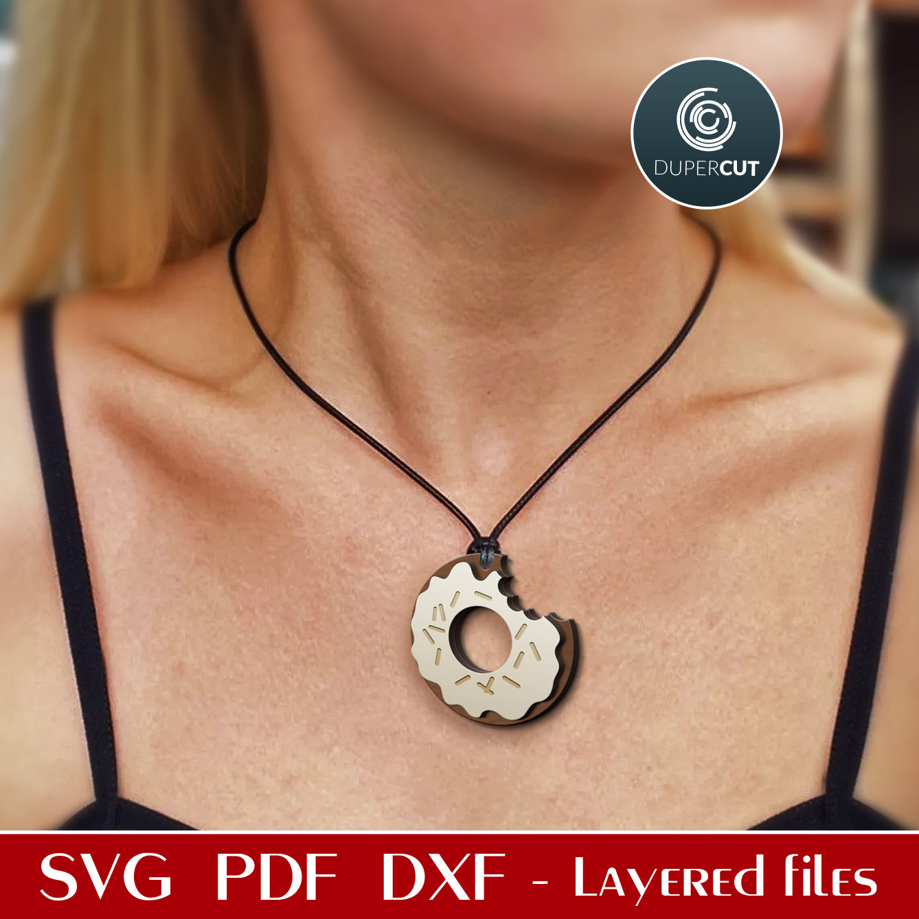 Donut necklace - SVG DXF laser cutting files template pattern for Glowforge, Cricut, Silhouette, CNC plasma machines by www.DuperCut.com
