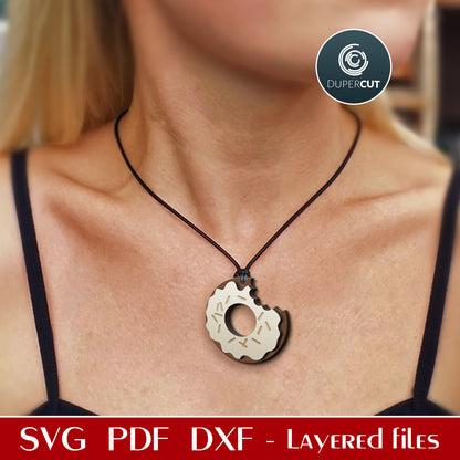 Donut necklace - SVG DXF laser cutting files template pattern for Glowforge, Cricut, Silhouette, CNC plasma machines by www.DuperCut.com