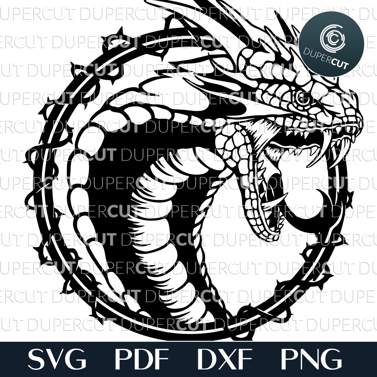 Roaring dragon snake - steampunk tattoo design - SVG PDF PNG vector files for paper cutting, laser machines, Cricut, Silhouette Cameo, Glowforge
