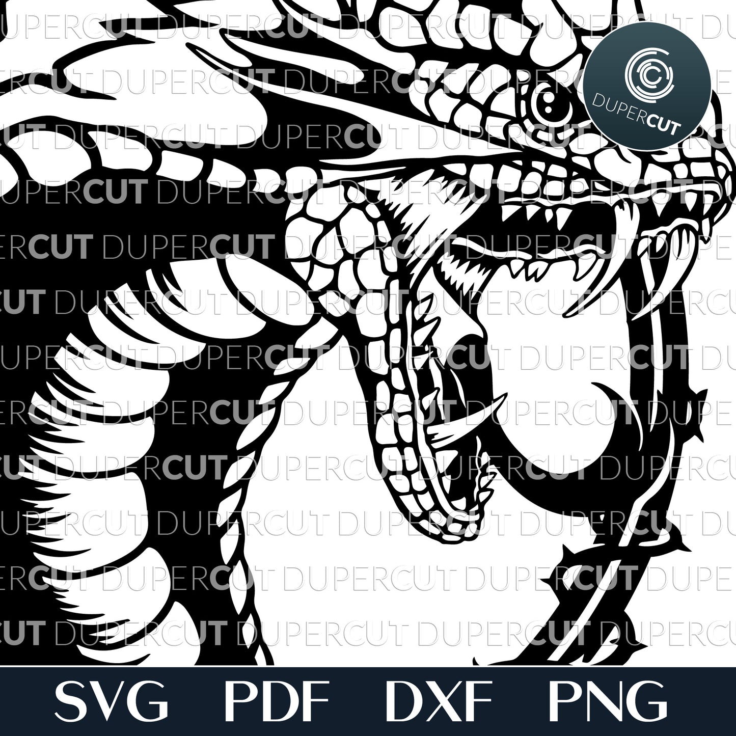 Roaring dragon snake - steampunk tattoo design - SVG PDF PNG vector files for paper cutting, laser machines, Cricut, Silhouette Cameo, Glowforge