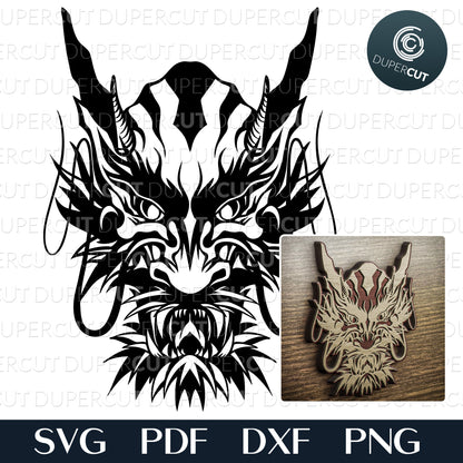 Layered wood laser cutting files- Chinese dragon. Papercutting template for commercial use. SVG files for Silhouette Cameo, Cricut, Glowforge, DXF for CNC, laser cutting, print on demand