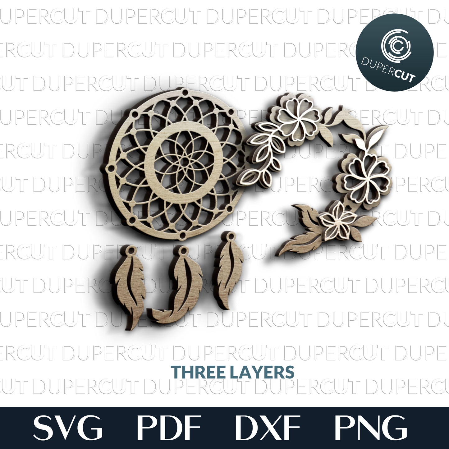 Native American dreamcatcher - layered cutting template - SVG PDF DXF vector files for laser cutting with Glowforge, Cricut, Silhouette Cameo, CNC plasma machines