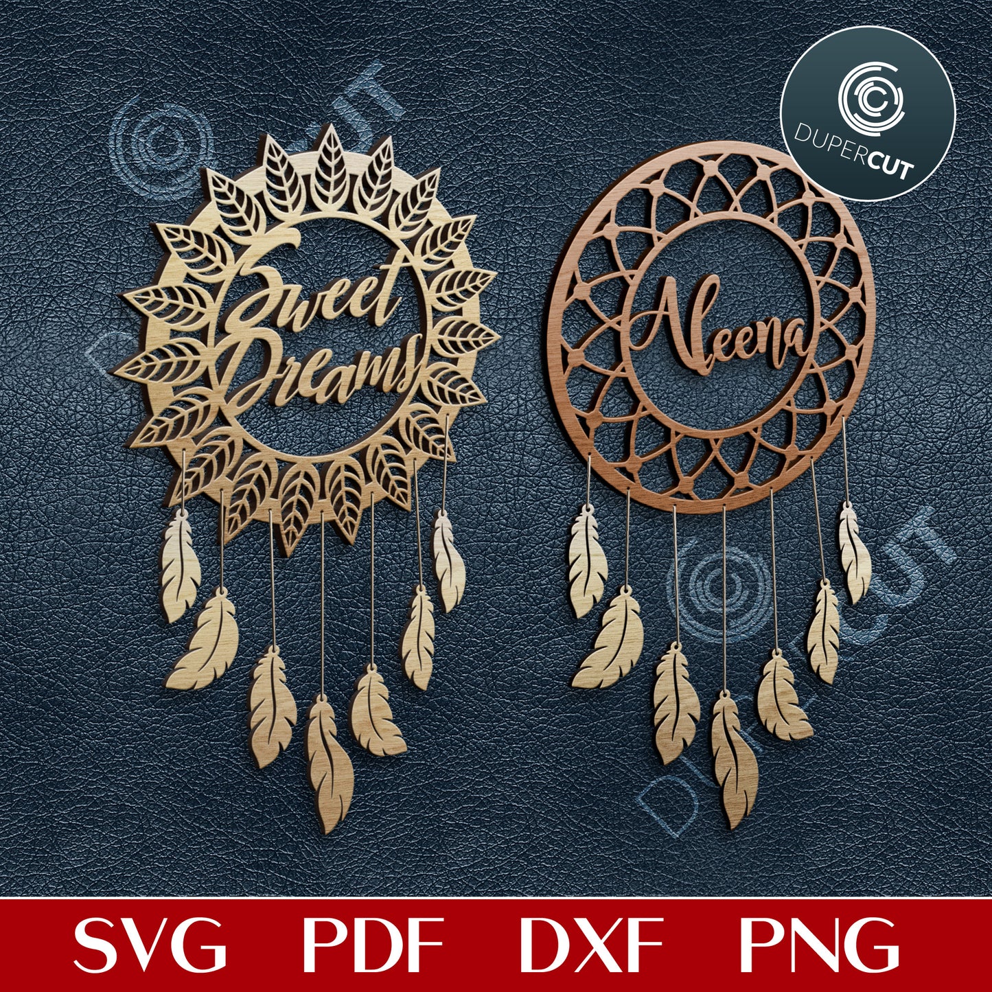 Personalised Native American Dreamcatcher - add custom baby name, attachable feathers. SVG PDF DXF vector files for Glowforge and laser CNC machines.