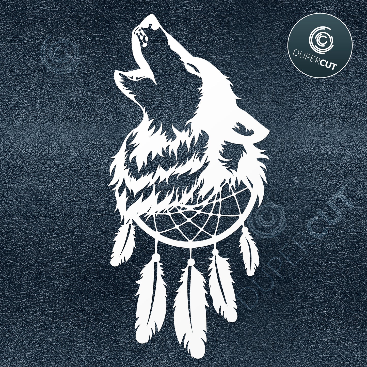 Howling wolf with native american dreamcatcher. Paper cutting template SVG PNG DXF files. For DIY projects Cricut, Glowforge, Silhouette Cameo, CNC Machines.