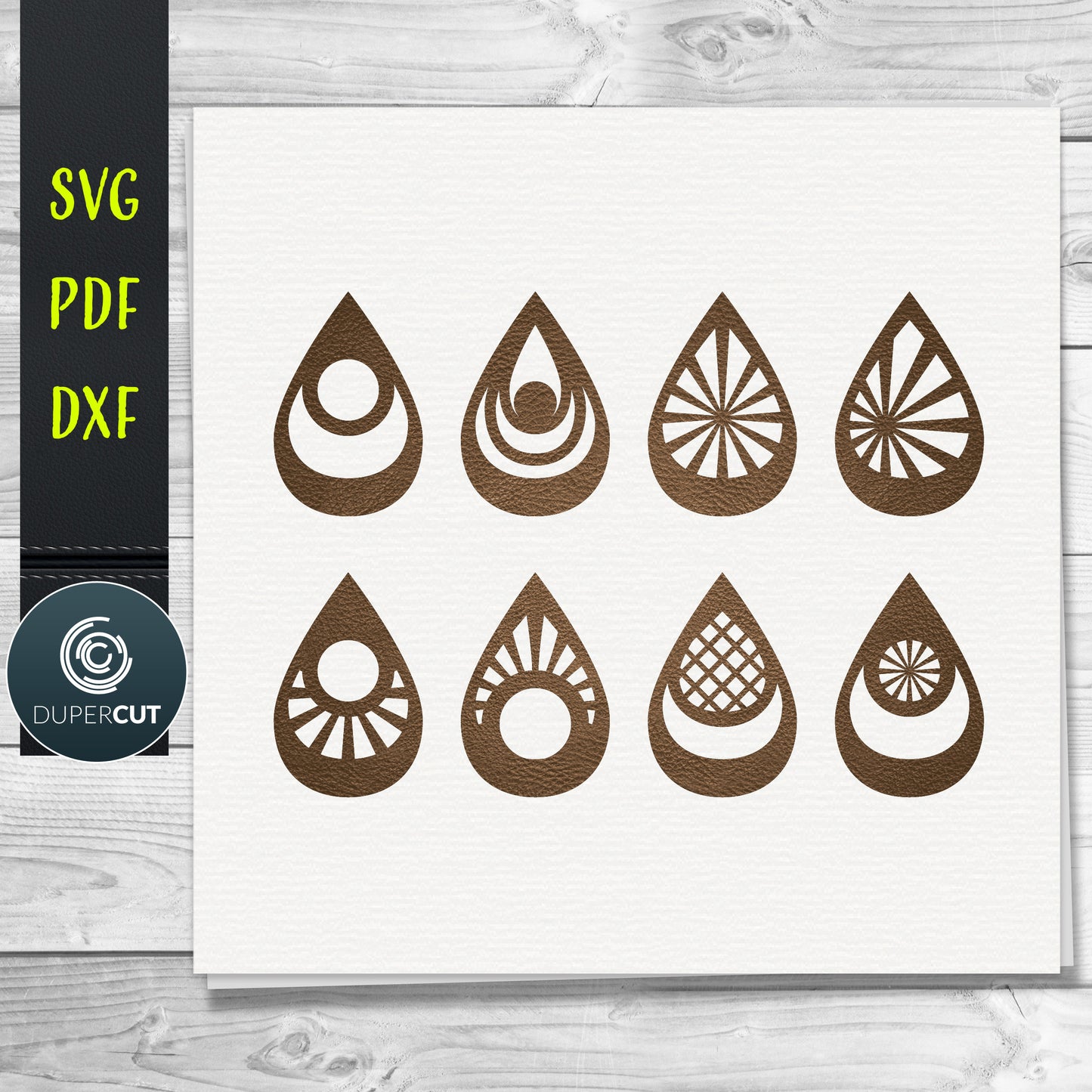 DIY geometric Leather Earrings SVG PDF DXF vector files. Jewellery making template for laser and cutting machines - Glowforge, Cricut, Silhouette Cameo.