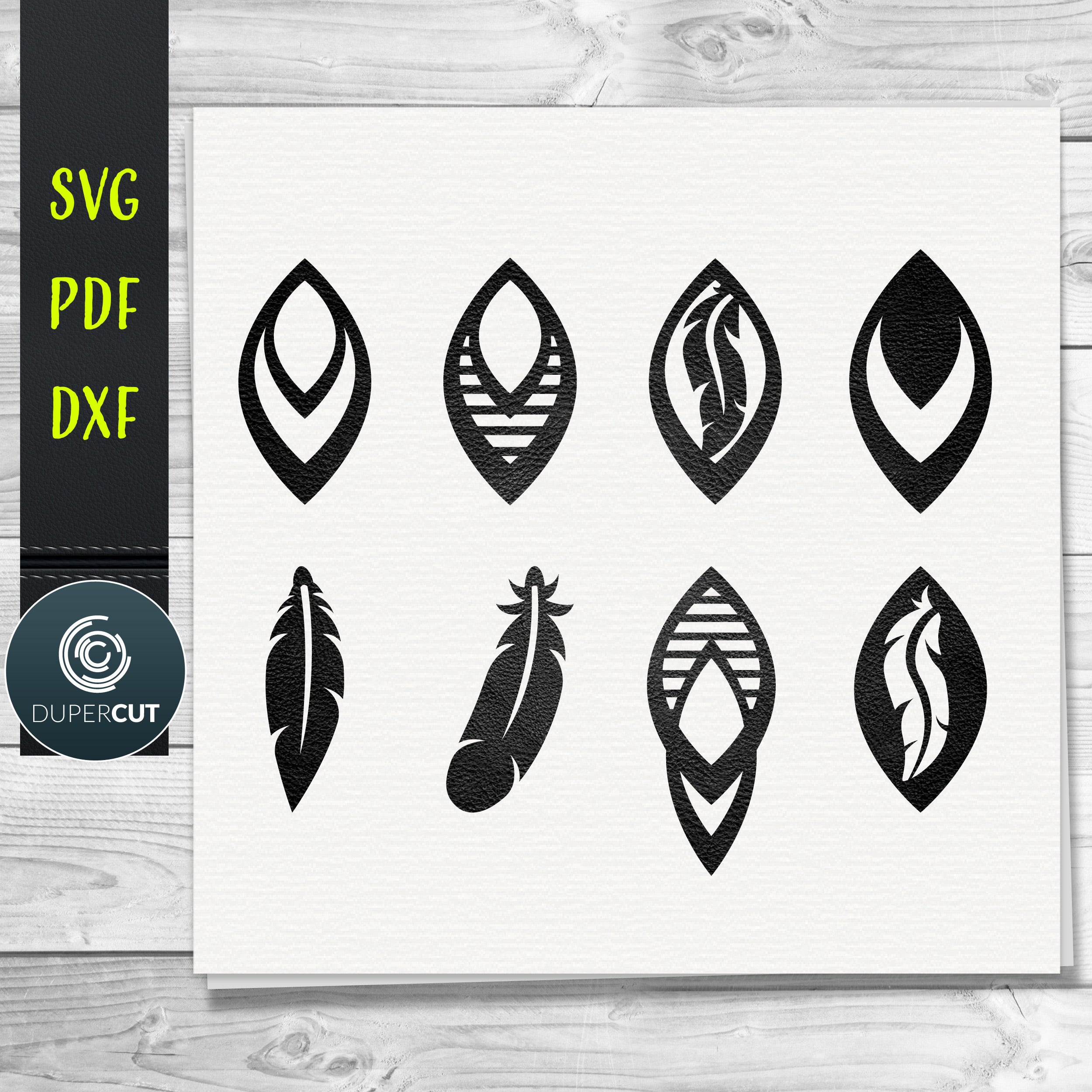 Feather Earring Template Fall svg png dxf eps jpeg Chameleon Cuttables LLC  | Chameleon Cuttables LLC