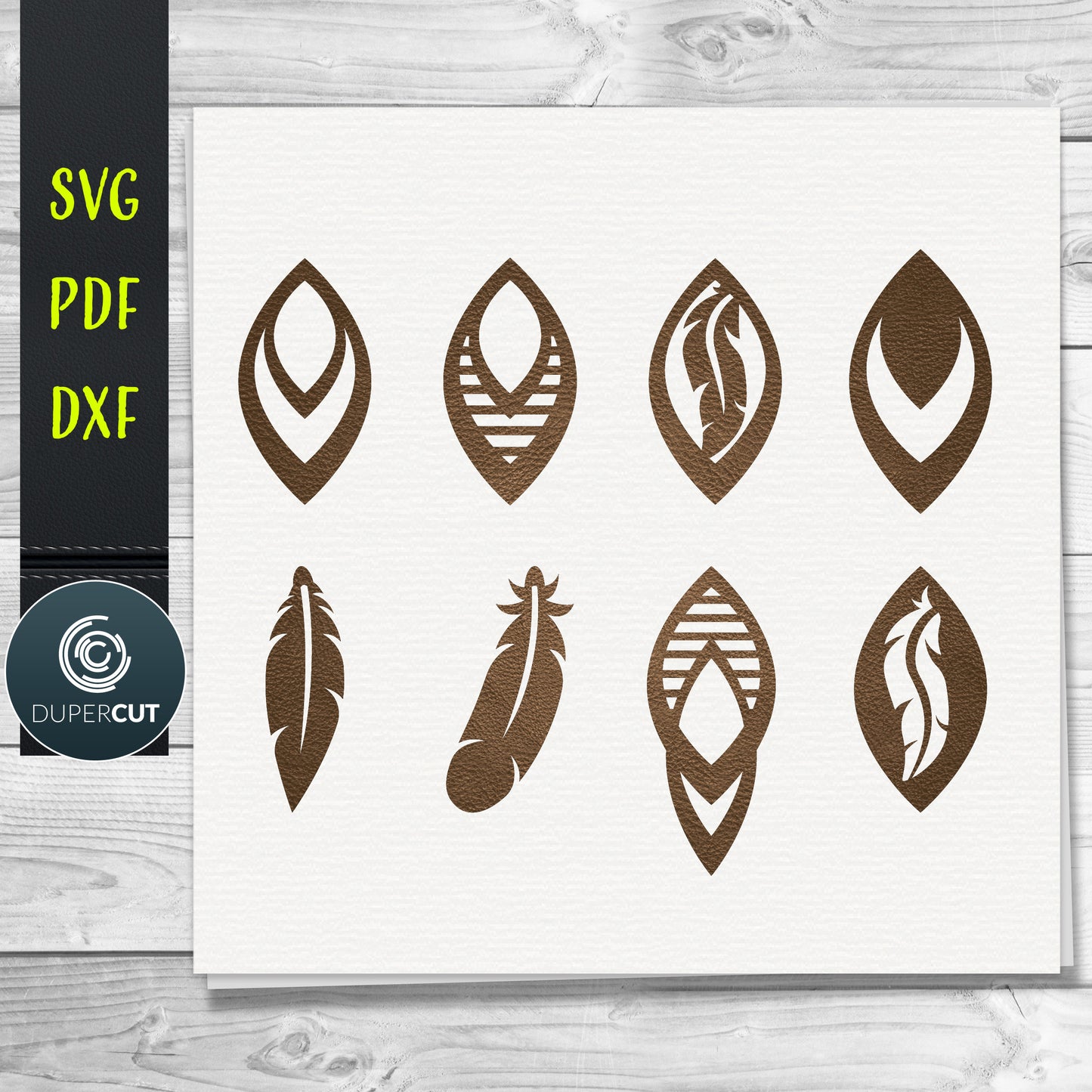 Feather Earrings SVG PDF DXF vector files. Jewellery making template for laser and cutting machines - Glowforge, Cricut, Silhouette Cameo.