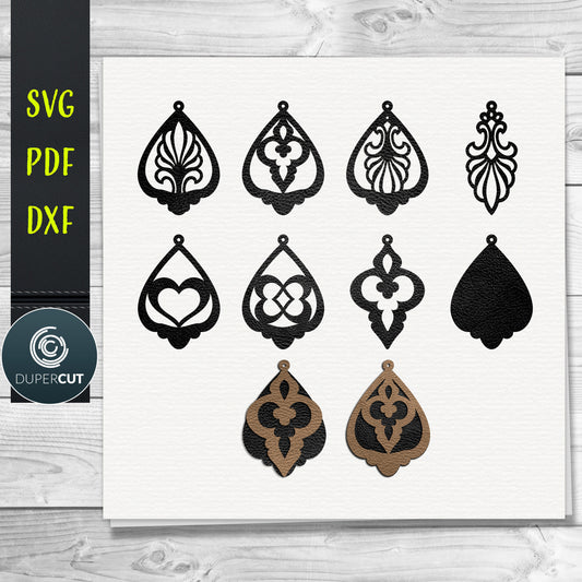 Dangle drop Layered Leather Earrings SVG PDF DXF vector files. Jewellery making template for laser and cutting machines - Glowforge, Cricut, Silhouette Cameo.