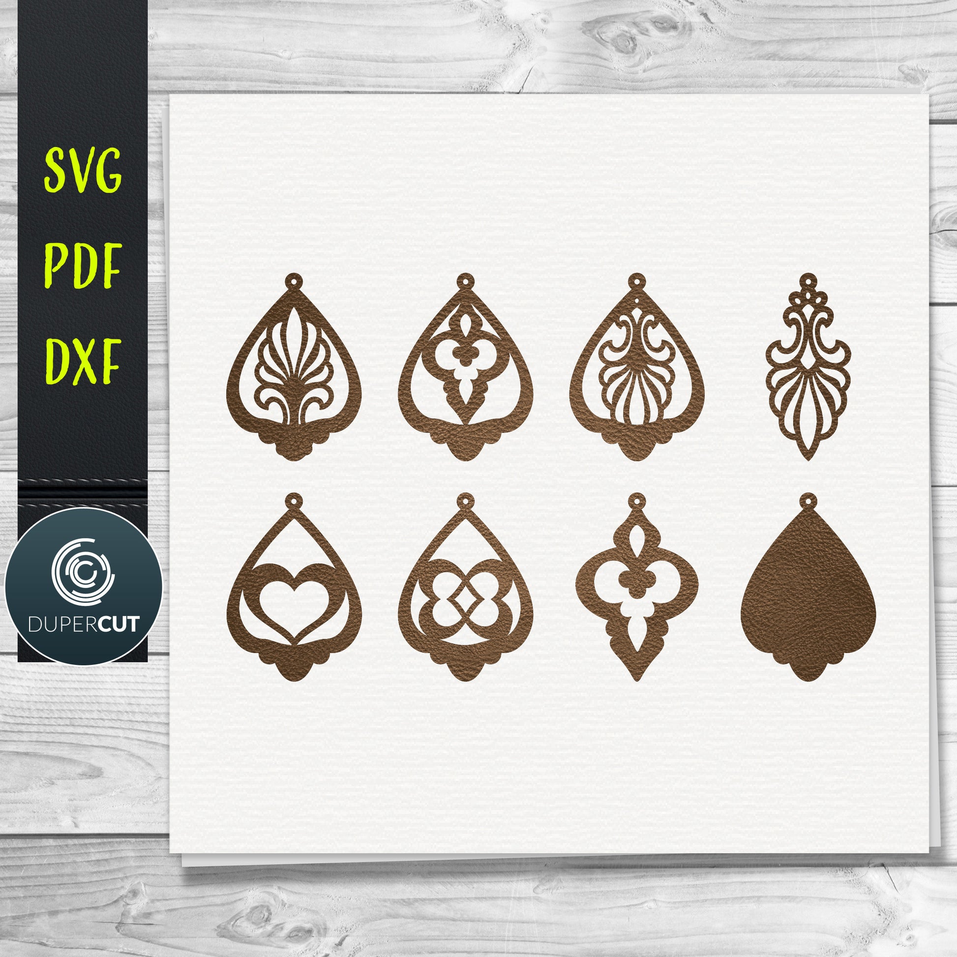 DIY Layered Leather Earrings for beginners SVG PDF DXF vector files. Jewellery making template for laser and cutting machines - Glowforge, Cricut, Silhouette Cameo.