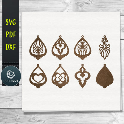 DIY Layered Leather Earrings for beginners SVG PDF DXF vector files. Jewellery making template for laser and cutting machines - Glowforge, Cricut, Silhouette Cameo.