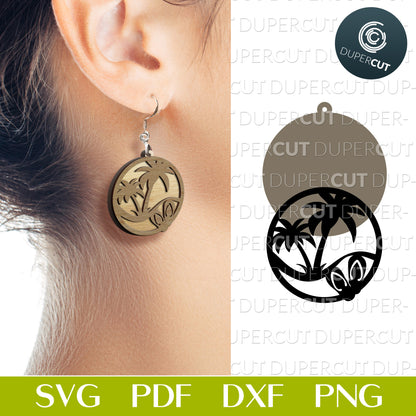 Layered beach scene earrings - laser cutting files. SVG PDF DXF template for Glowforge, Cricut, Silhouette, wood or leather jewelry making.