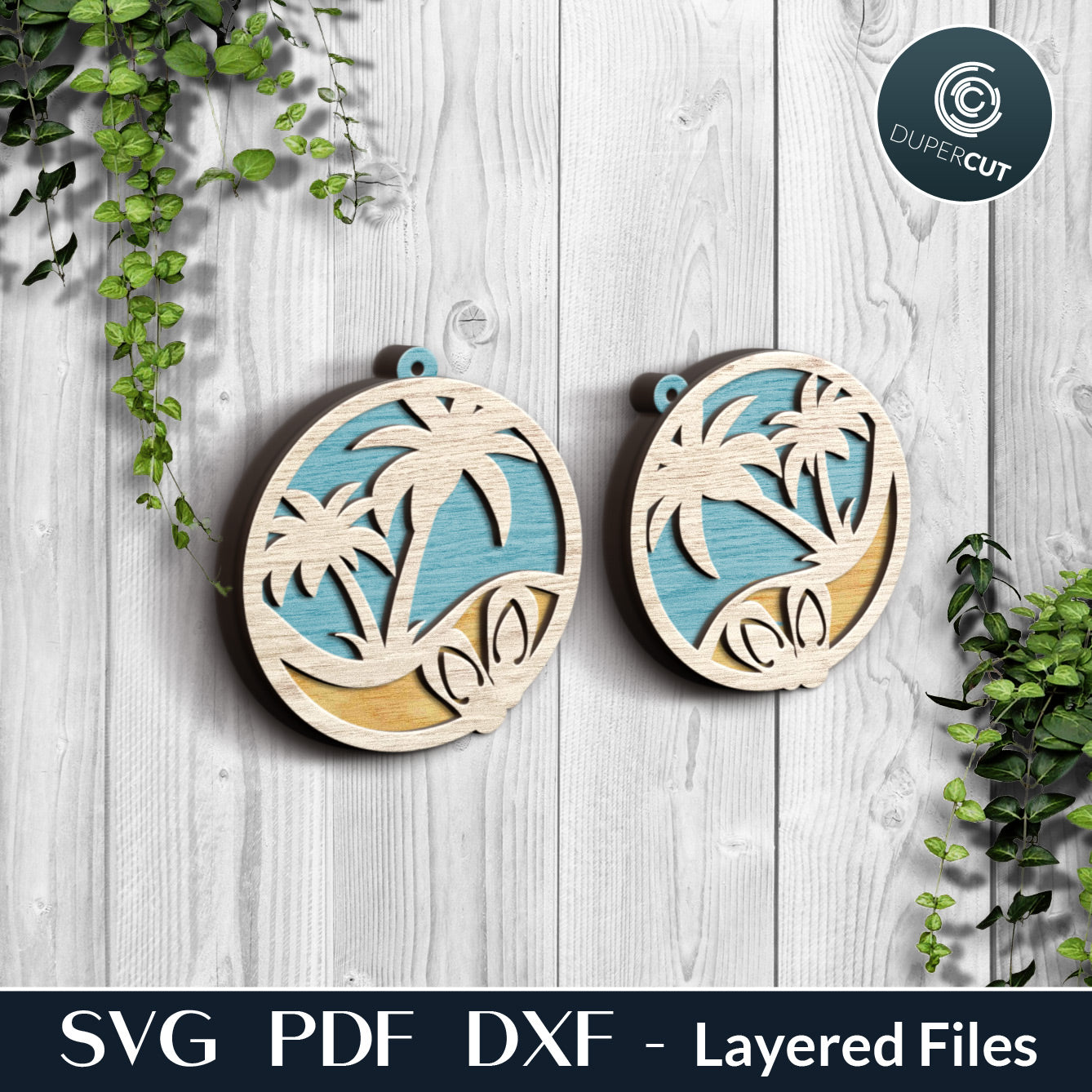 Layered beach earrings - laser cutting files. SVG PDF DXF template for Glowforge, Cricut, Silhouette, wood or leather jewelry making.