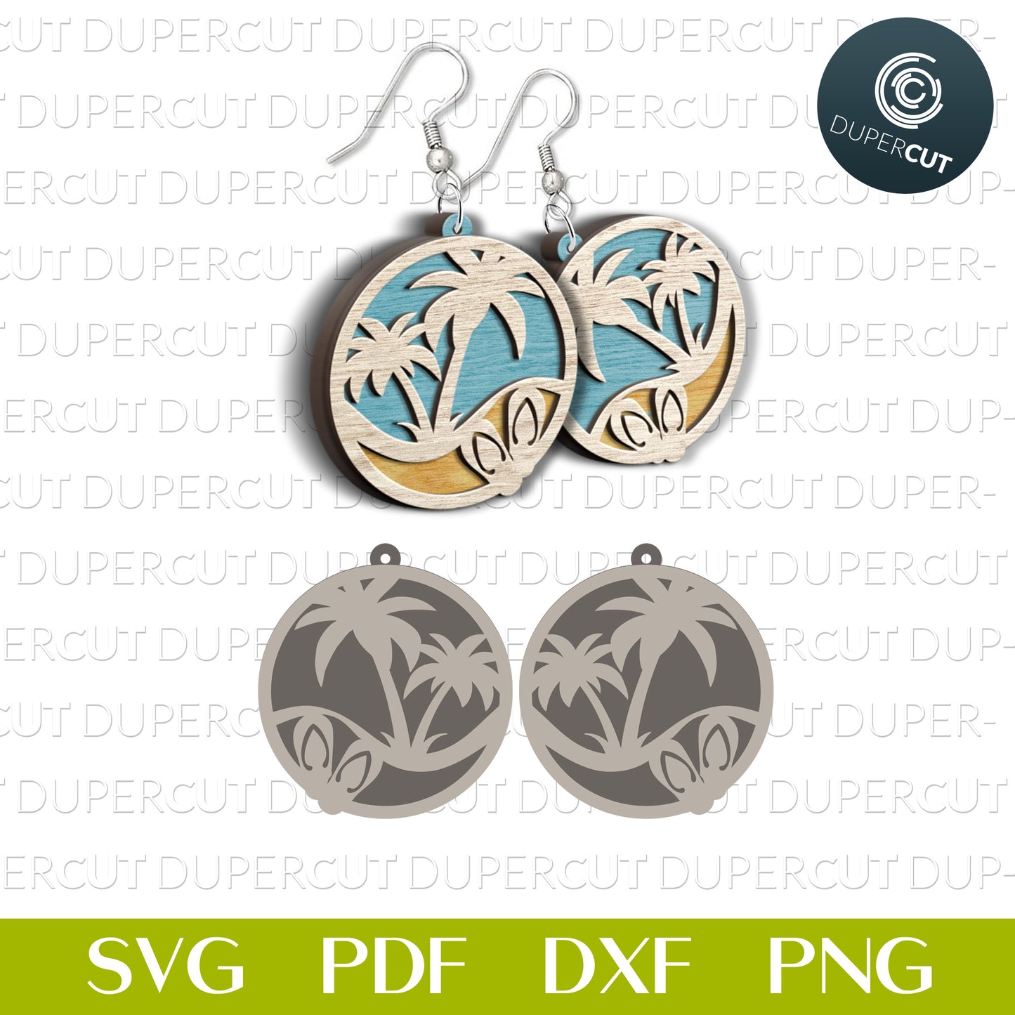 Layered beach earrings - laser cutting files. SVG PDF DXF template for Glowforge, Cricut, Silhouette, wood or leather jewelry making.