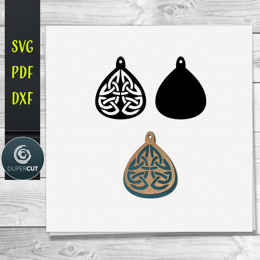 DIY  Celtic knot irish Layered Leather Earrings SVG PDF DXF vector files. Jewellery making template for laser and cutting machines - Glowforge, Cricut, Silhouette Cameo.