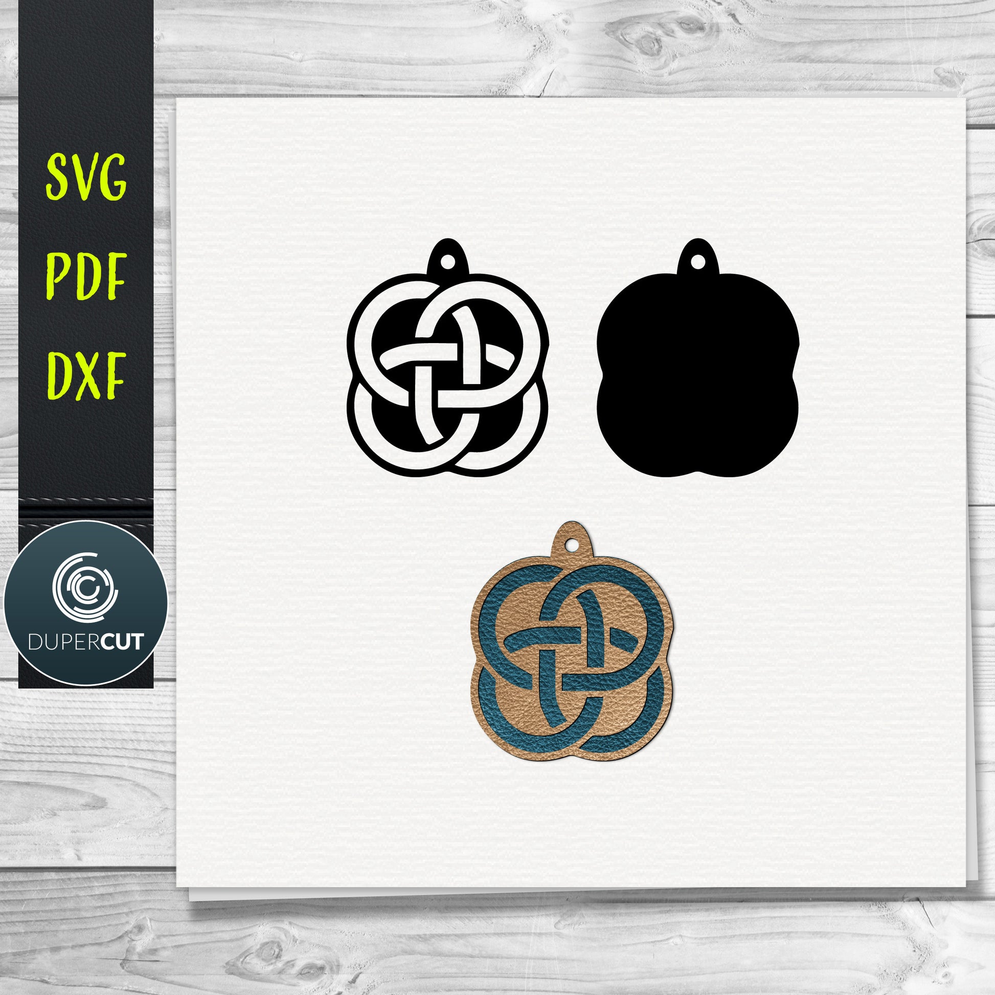 DIY celtic knot Layered Leather Earrings SVG PDF DXF vector files. Jewellery making template for laser and cutting machines - Glowforge, Cricut, Silhouette Cameo.