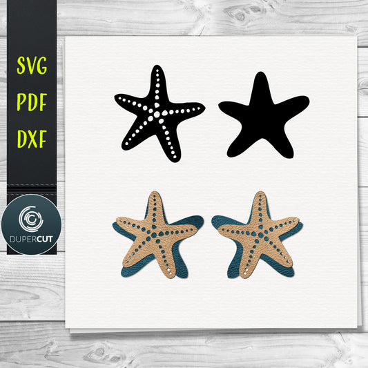 DIY Starfish shells Layered Leather Earrings SVG PDF DXF vector files. Jewellery making template for laser and cutting machines - Glowforge, Cricut, Silhouette Cameo.