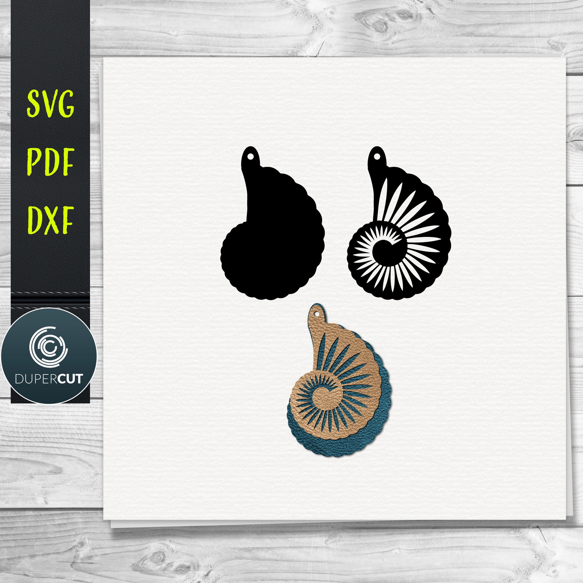 DIY Sea shells Layered Leather Earrings SVG PDF DXF vector files. Jewellery making template for laser and cutting machines - Glowforge, Cricut, Silhouette Cameo.