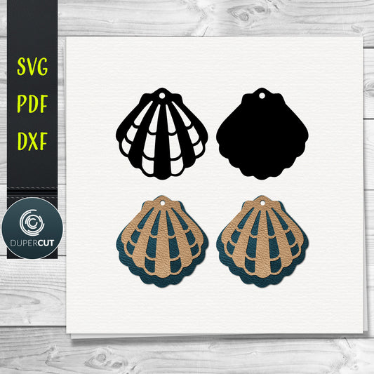DIY Seashell Layered Leather Earrings SVG PDF DXF vector files. Jewellery making template for laser and cutting machines - Glowforge, Cricut, Silhouette Cameo.