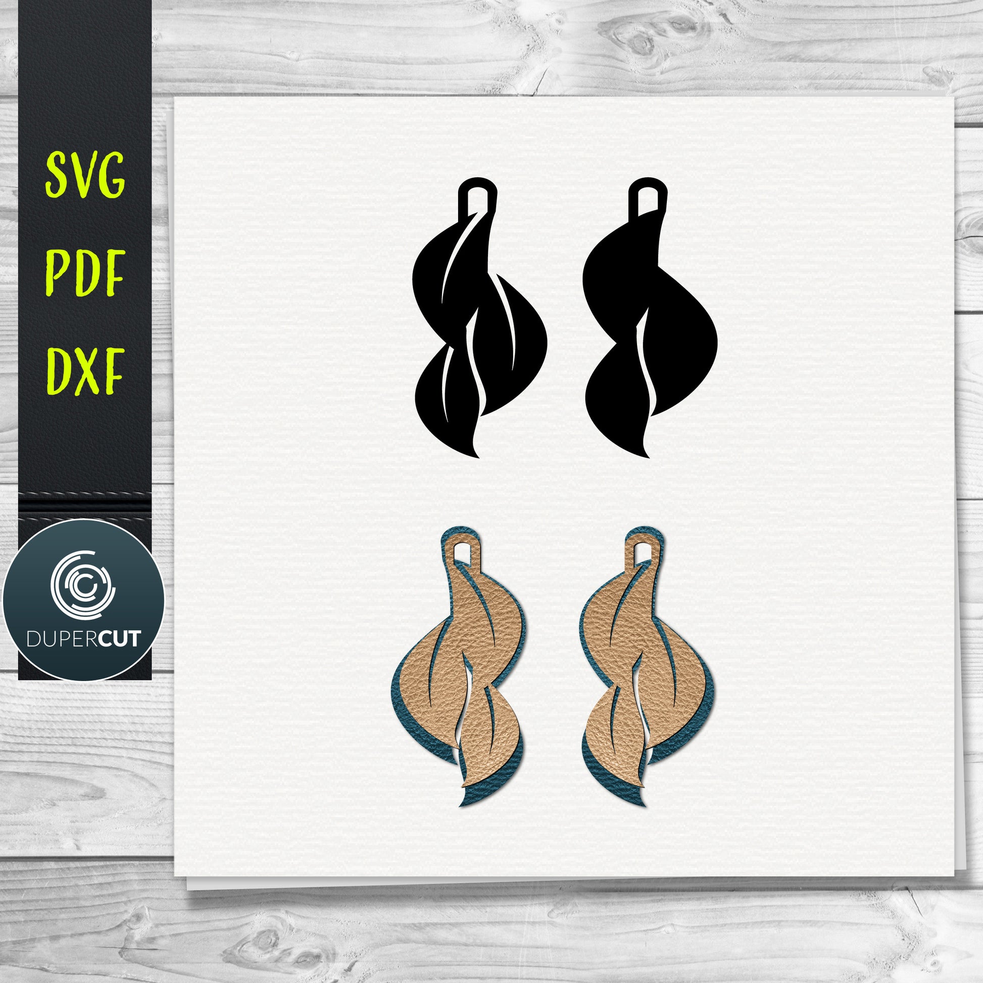 DIY Floral Leaves Layered Leather Wood Earrings SVG PDF DXF vector files. Jewellery making template for laser and cutting machines - Glowforge, Cricut, Silhouette Cameo.