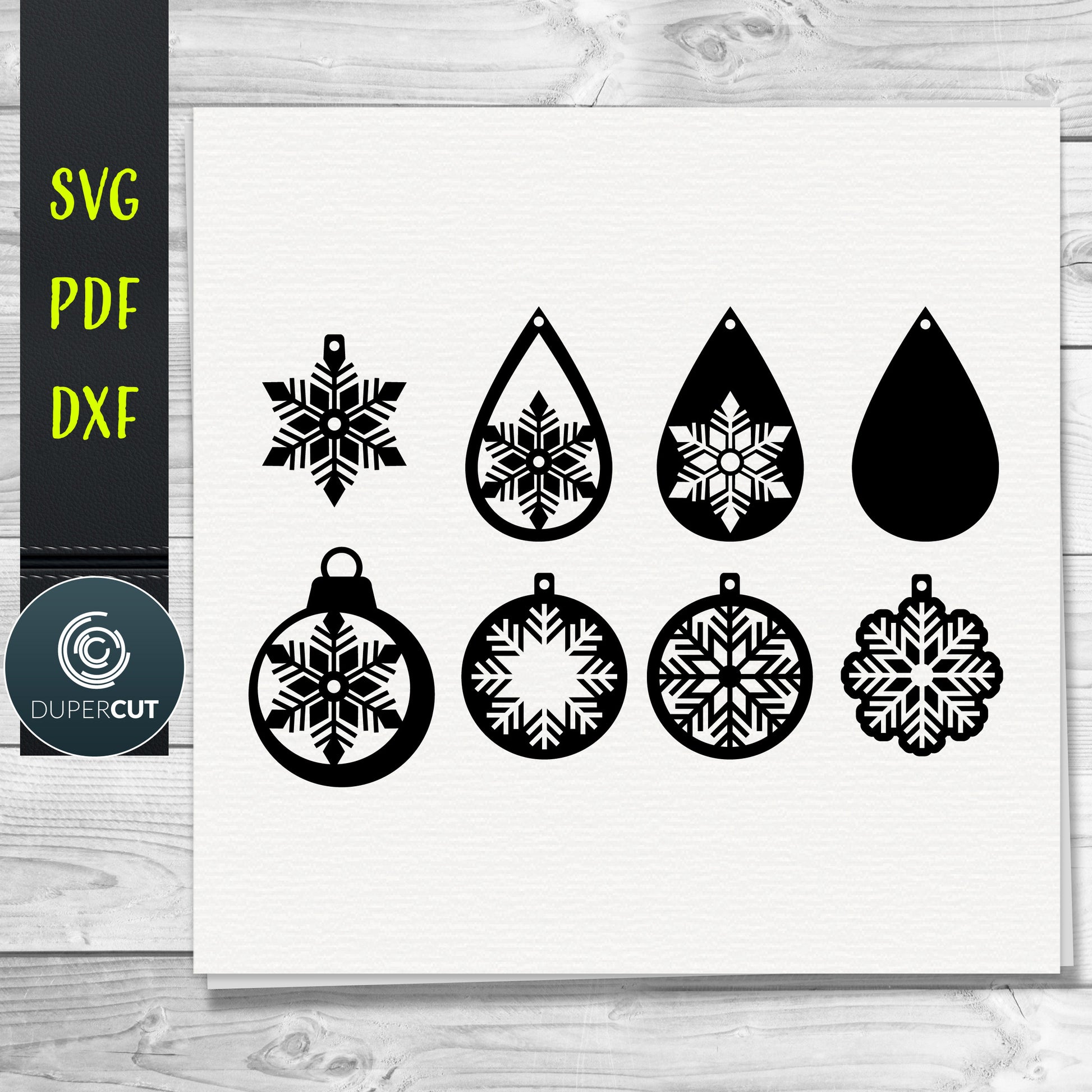 Snowflakes Layered Leather Earrings SVG PDF DXF vector files. Jewellery making template for laser and cutting machines - Glowforge, Cricut, Silhouette Cameo.