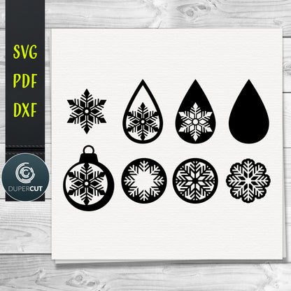 DIY Snowflakes Layered Leather Earrings SVG PDF DXF vector files. Jewellery making template for laser and cutting machines - Glowforge, Cricut, Silhouette Cameo.