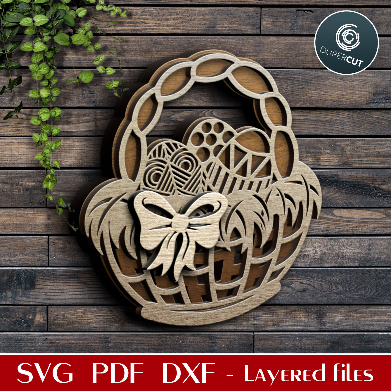 Easter eggs basket - layered cutting template - SVG PDF DXF laser cut files for Glowforge, Cricut, Silhouette cameo, CNC Plasma machines