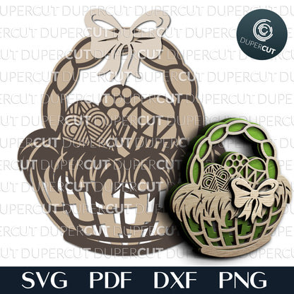 Easter eggs basket with a bow - multi-layer cutting template - SVG PDF DXF laser cut files for Glowforge, Cricut, Silhouette cameo, CNC Plasma machines