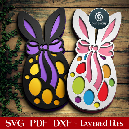 Bunny ears with bow Easter egg decoration - SVG DXF layered vector files for laser cutting with Glowforge, Cricut, Silhouette Cameo, CNC plasma machines, scroll saw by DuperCut.com