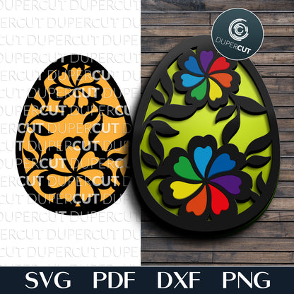 Floral pattern Easter egg - SVG DXF files layered laser cutting design for Glowforge, Cricut, Silhouette Cameo, CNC plasma machines by DuperCut.com