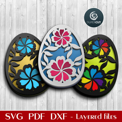 Flower pattern DIY Easter eggs - SVG DXF files layered laser cutting design for Glowforge, Cricut, Silhouette Cameo, CNC plasma machines by DuperCut.com