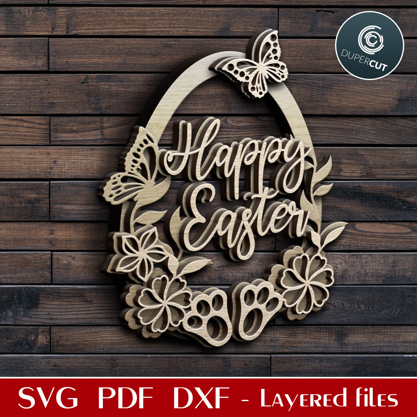 Happy Easter floral egg - SVG PDF DXF layered cutting files for Cricut, Silhouette Cameo, Glowforge laser, CNC plasma machines