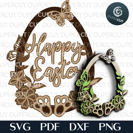 Happy Easter egg - SVG PDF DXF layered cutting files for Cricut, Silhouette Cameo, Glowforge laser, CNC plasma machines