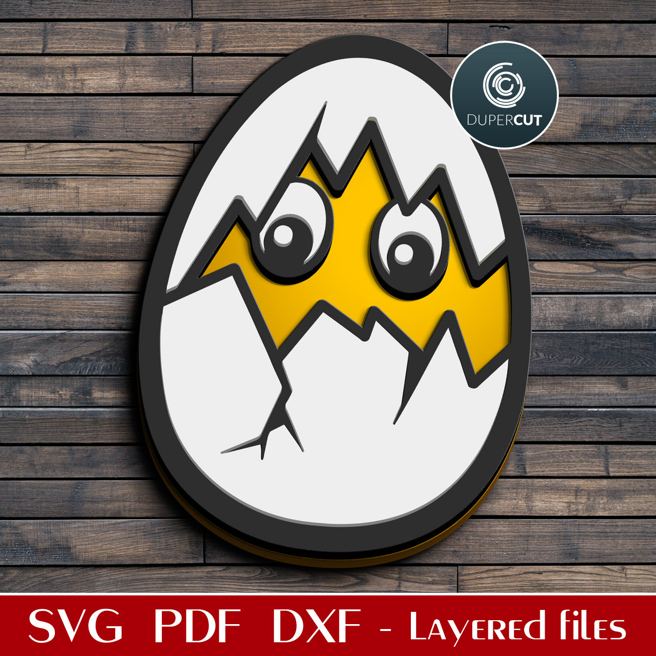 Easter egg chicken cutting template for beginners  - SVG DXF layered laser cutting pattern files for Glowforge, Silhouette Cameo, CNC plasma machines by DuperCut.com
