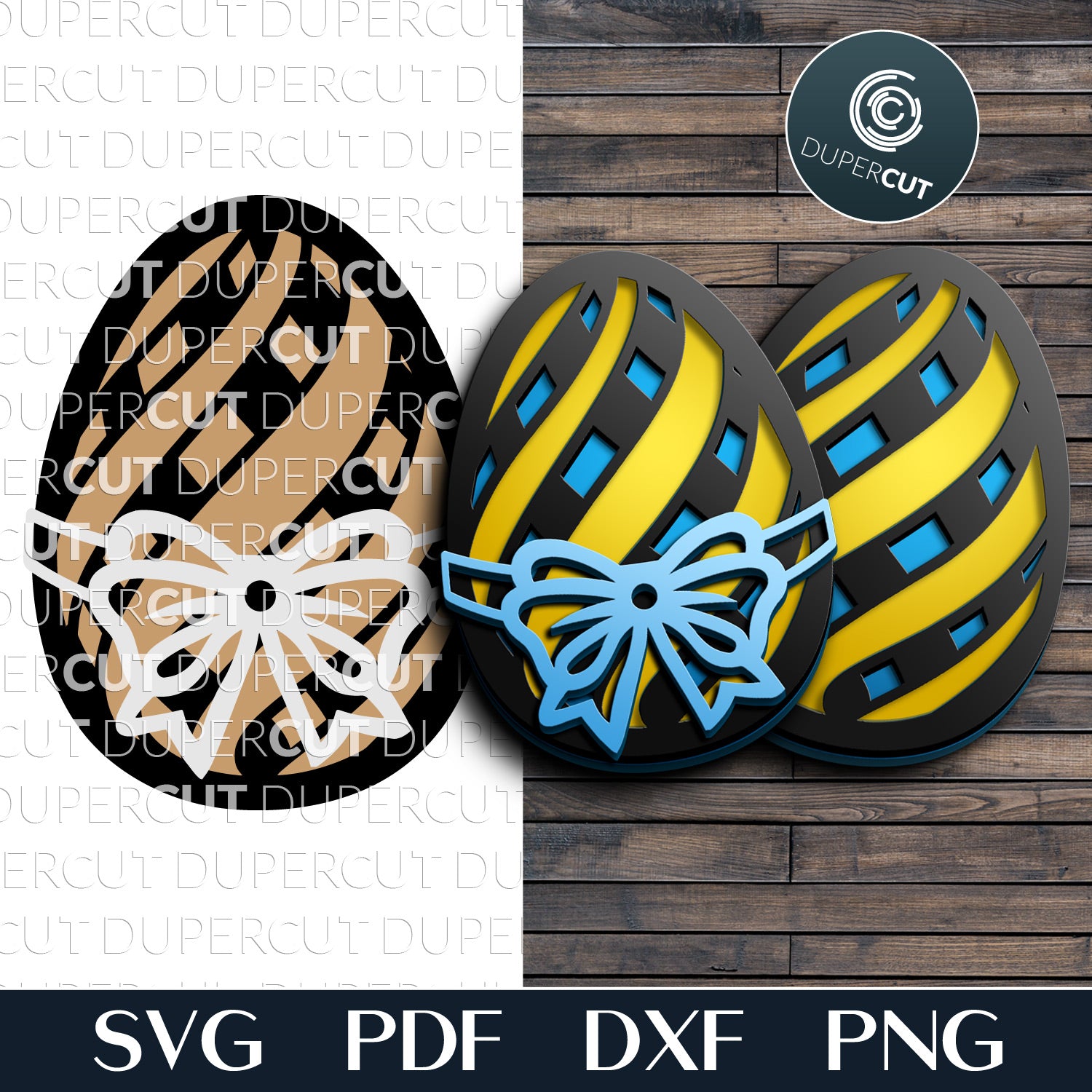 Easter egg with basket weave pattern - SVG DXF layered cutting files for Glowforge, Cricut, Silhouette Cameo, scroll saw by DuperCut.com